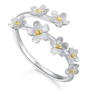 Textured Floral Blossom Adjustable Open Ring