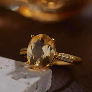 Vintage Oval-Cut Citrine Adjustable Open Ring