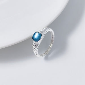 Blue Aquamarine Hammered Stack Open Ring