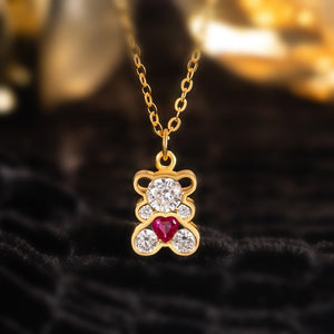 Funny Teddy Bear Heart CZ Pendant Necklace