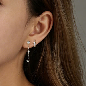 Dainty Star Half Pave CZ Huggie Hoop Earrings