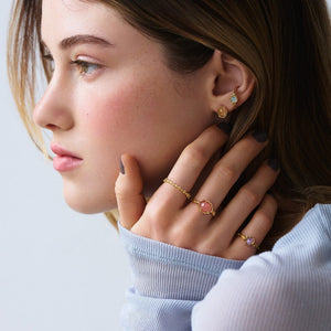 Natural Pink Stone Textured Frame Band Ring