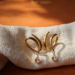 Twist Wrap Loop Pear CZ Drop Stud Earrings