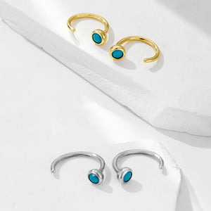 Classic Turquoise Bezel Open Hoop Earrings