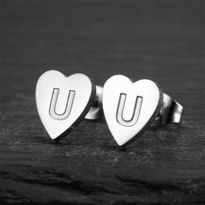 Custom Initial Letter Heart Stud Earrings