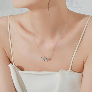 Chevron Olive Leaf Branch Pendant Necklace