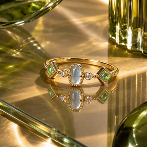 Dainty Oval Aquamarine Multi Gem Band Ring