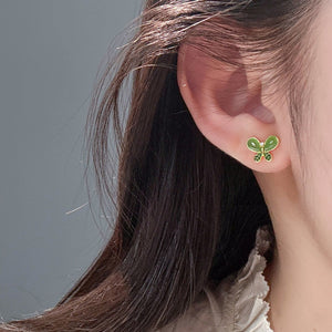 Elegant Butterfly Green Jade Enamel Earrings