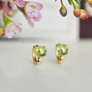 Tiny Cabochon Peridot Huggie Hoop Earrings