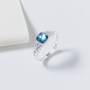 Blue Aquamarine Hammered Stack Open Ring