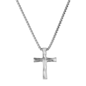 Vintage Brushed Twist Cross Charm Necklace