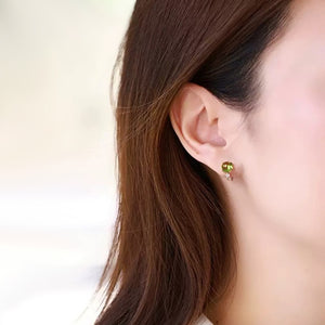 Tiny Cabochon Peridot Huggie Hoop Earrings