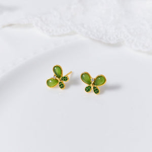 Elegant Butterfly Green Jade Enamel Earrings