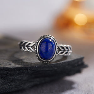Oval Cabochon Blue Stone Wheat Stack Ring