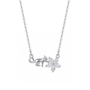Funny Cat Flower CZ Cluster Charm Necklace