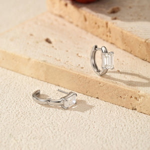 Emerald Cut Moissanite Huggie Hoop Earrings