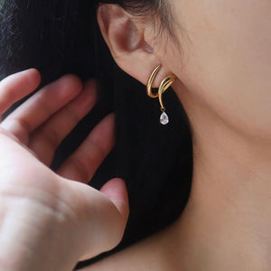Twist Wrap Loop Pear CZ Drop Stud Earrings