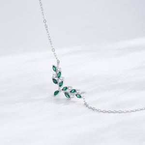 Chevron Olive Leaf Branch Pendant Necklace