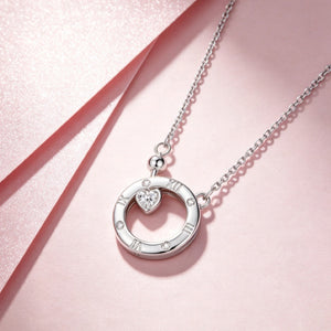 Roman Numeral Heart Stone Charm Necklace