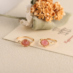 Natural Pink Stone Textured Frame Band Ring