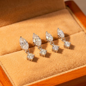 Marquise Round Moissanite Drop Stud Earrings
