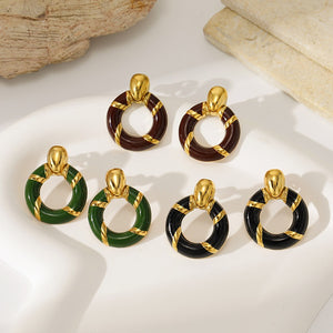 Colorful Enamel Wrapped Loop Stud Earrings