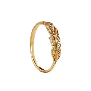Tiny Sparkling CZ Textured Feather Band Ring