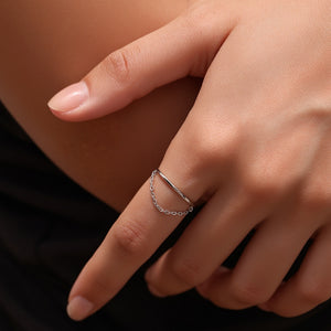 Minimalist Dangle Chain Stack Thin Band Ring