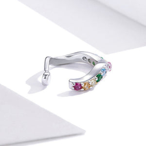 Half Pave Rainbow CZ Wavy Clip-On Earrings