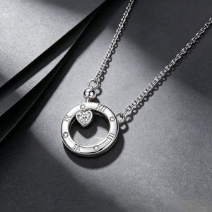Roman Numeral Heart Stone Charm Necklace