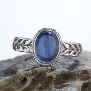 Oval Cabochon Blue Stone Wheat Stack Ring