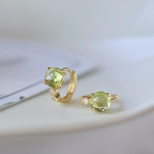 Tiny Cabochon Peridot Huggie Hoop Earrings