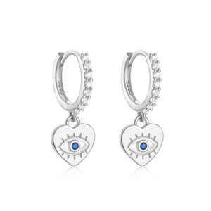 Blue Stone Evil Eye Heart Drop Hoop Earrings