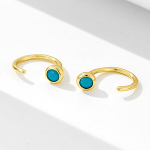 Classic Turquoise Bezel Open Hoop Earrings