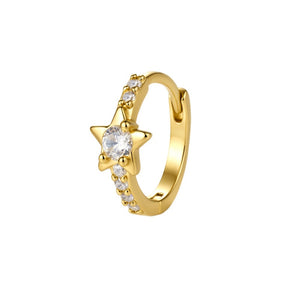 Dainty Star Half Pave CZ Huggie Hoop Earrings