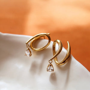 Twist Wrap Loop Pear CZ Drop Stud Earrings