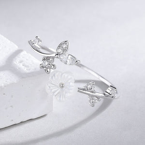 Camellia Flower Vine Leaf Open Bypass Ring