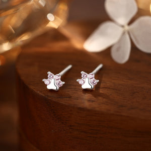 Tiny Pink CZ Paw Print Cartilage Stud Earrings