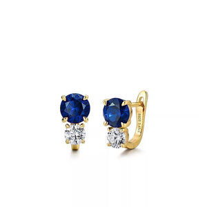 Blue Round Sapphire Leverback Hoop Earrings