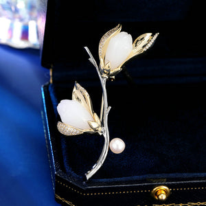 Pearl Magnolia Flower Branch Brooch