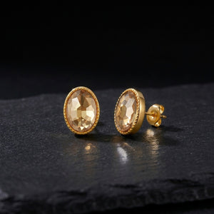 Dainty Oval Cut Crystal Milgrain Stud Earrings