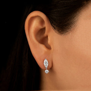 Marquise Round Moissanite Drop Stud Earrings
