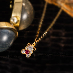 Funny Teddy Bear Heart CZ Pendant Necklace