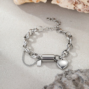 Dainty Barrel Link Heart Charm Chain Bracelet