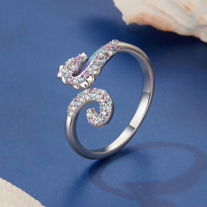 Multi-Color CZ Painted Seahorse Open Ring