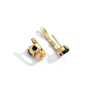 Blue Round Sapphire Leverback Hoop Earrings