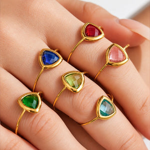 Rainbow Trillion Cut Crystal Bypass Open Ring