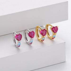 Dainty Heart CZ Accent Huggie Hoop Earrings