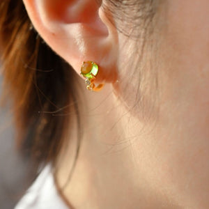 Tiny Cabochon Peridot Huggie Hoop Earrings