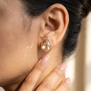Dainty Oval Cut Crystal Milgrain Stud Earrings